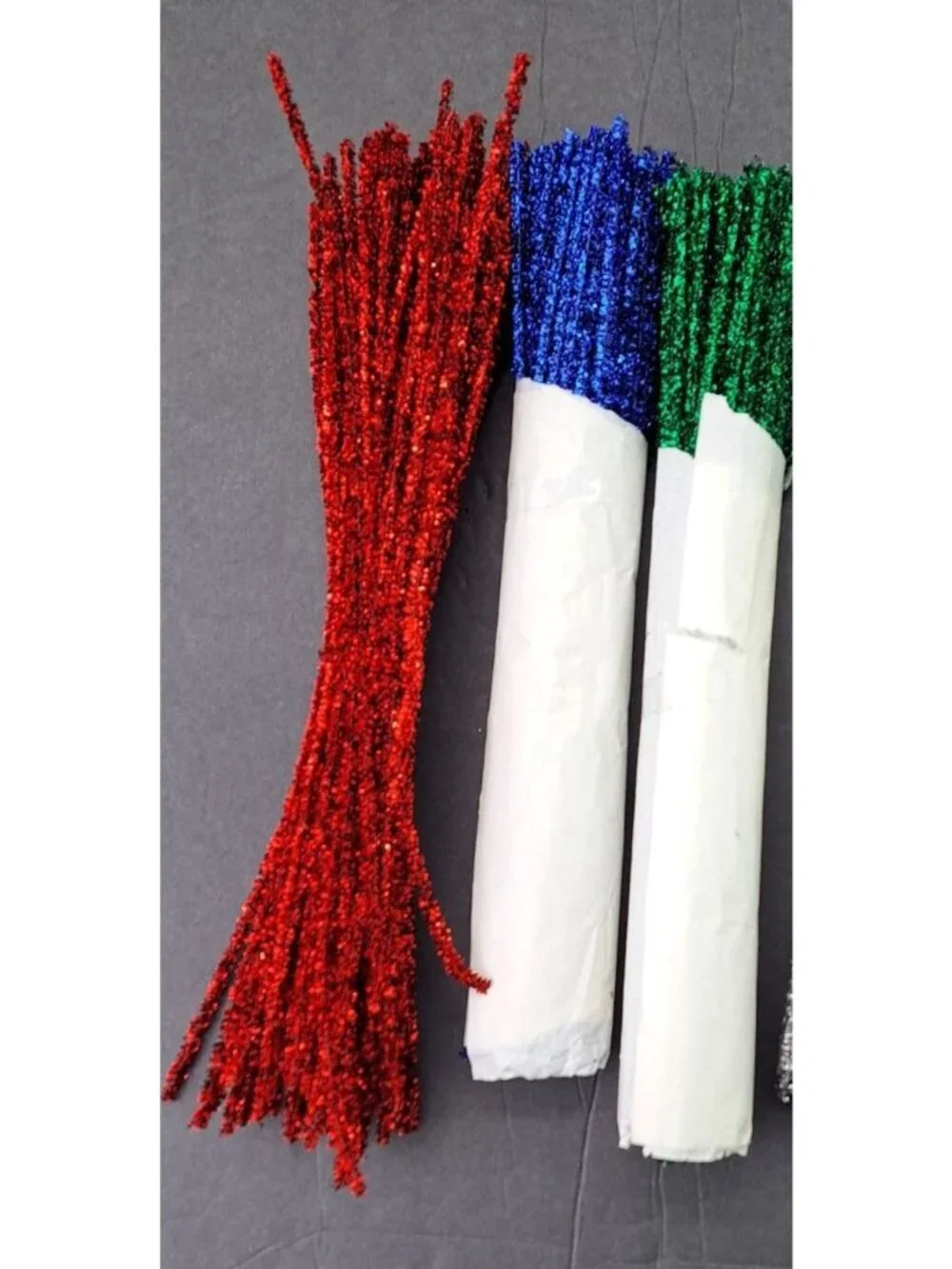 Vintage Metallic Stems Chenille Craft Wires Red Blue Green Silver Gold Large Lot